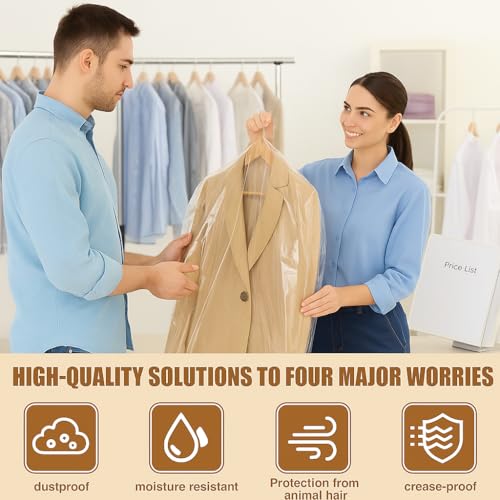 Zevixone 35.5in Clear Plastic Garment Bags - 40 Pack, Clothes & Suit Covers
