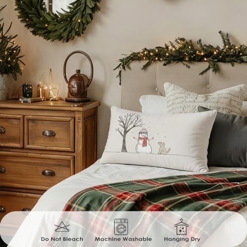 Winter Snowman Throw Pillow Covers 12x20 - Cozy Christmas Decor