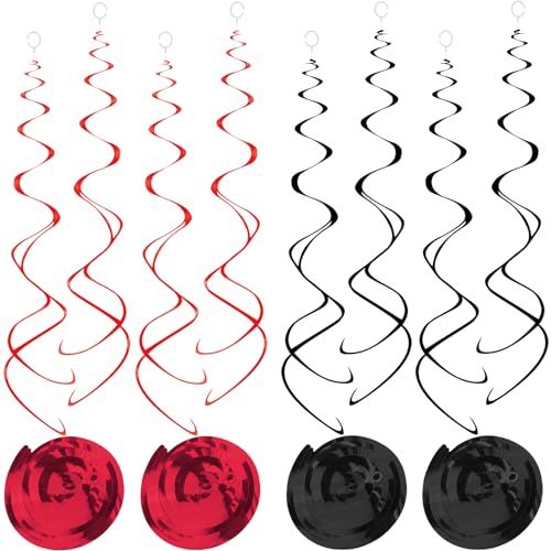 30pc Foil Hanging Swirl Decorations - Black and Red Spiral Party Streamers