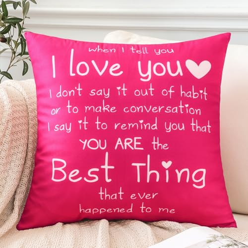 When I Tell You I Love You Throw Pillow Cover, 18x18 Inch Hot Pink Flannel