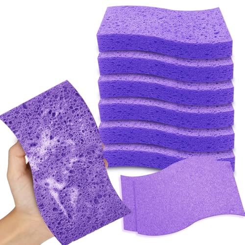 Spunspon S-Shaped Cellulose Scrub Sponges - 6 Pack, Purple Heavy Duty