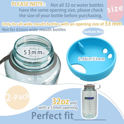 2-Pack Silicone Splashguard for Nalgene, Splashguard Lid Wide Mouth for Nalgene Splash Guard 32 oz Wide Mouth Water Bottle Accessories, Seafoam Blue,for All Wide-Necked Bottles with 53 mm Opening