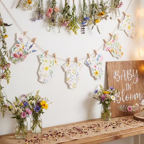 Frienda Wildflower Baby Shower Banner - Bodysuit Garland with Clips