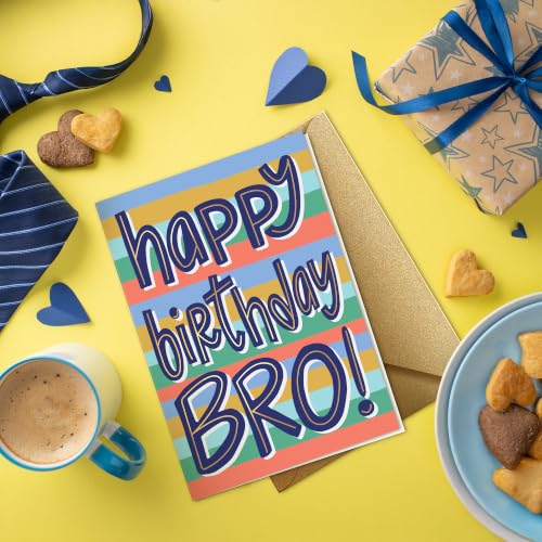 Happy Birthday Brother Card with Gold Foil & Kraft Envelope – Luxury Sibling Greeting