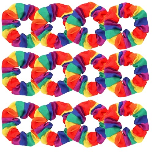KICOSY 12-Pack Rainbow Hair Scrunchies for Pride Parade and Everyday