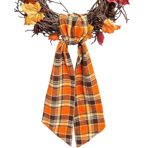 Dark Orange Buffalo Plaid Wreath Sash, 54-Inch Seasonal Fall Ribbon Tie