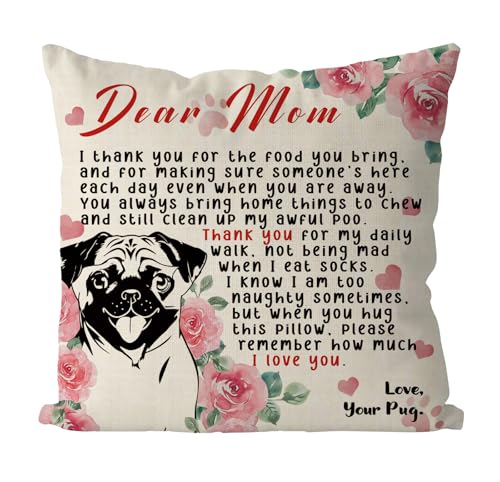 Pug Mom Pillow Cover 18x18 Inch - Heartwarming Gifts for Dog Lovers