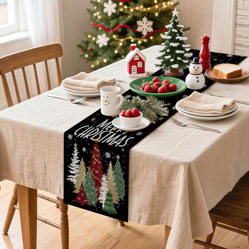 Artscope Christmas Tree Table Runner Black 13x48 Inch Holiday Decor