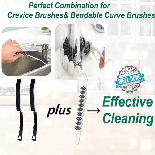 Crevice Cleaning Brush Set - Hard Bristle & Flexible, 3 Pcs (Black & White)