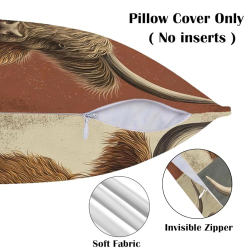 Highland Cow Throw Pillow Covers 18x18, Set of 2 Rustic Farmhouse Decor