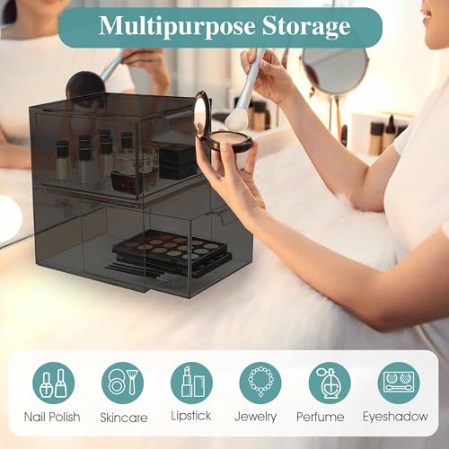 SpaceHacks 3-Pack Stackable Acrylic Makeup Organizer Drawers - Smoke Black