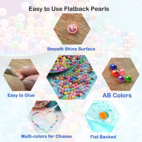 1500PCS 4mm Light Purple AB Flatback Half Pearl Beads for Crafts