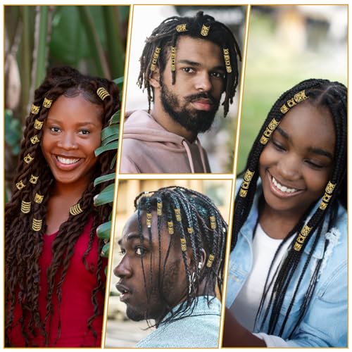 Ouligay 100Pcs Gold Hair Cuffs and Charms Rings for Braids and Dreadlocks