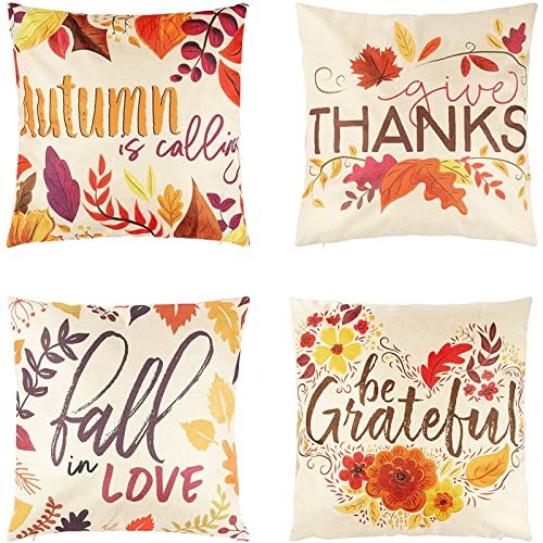 Juvale Fall Throw Pillow Covers, 17x17 Inch Autumn Decorative Set of 4