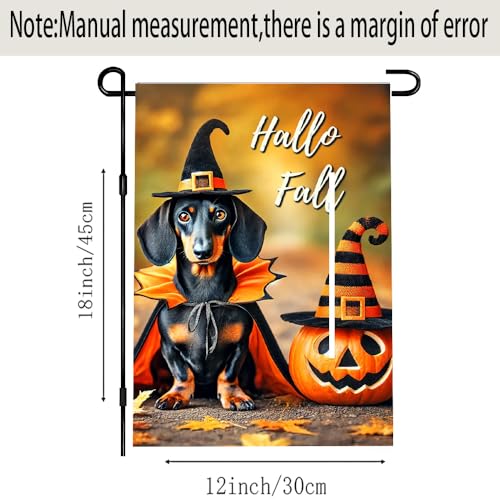 Hallo Fall Garden Flag 12x18 Inch - Dachshund & Pumpkin Design