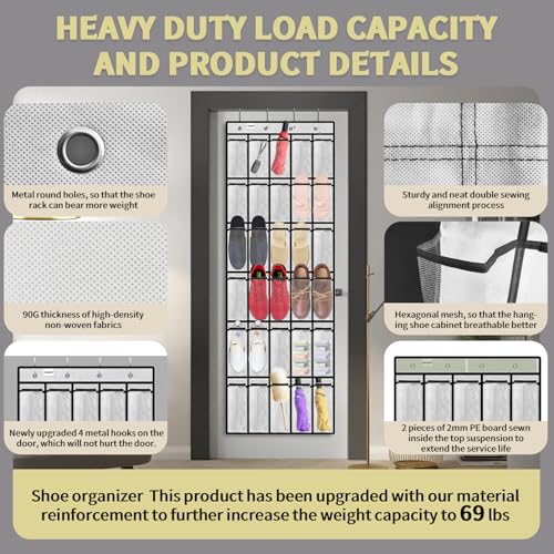 PAULONE White Over the Door Organizer with 30 Large Pockets & Adjustable Hooks