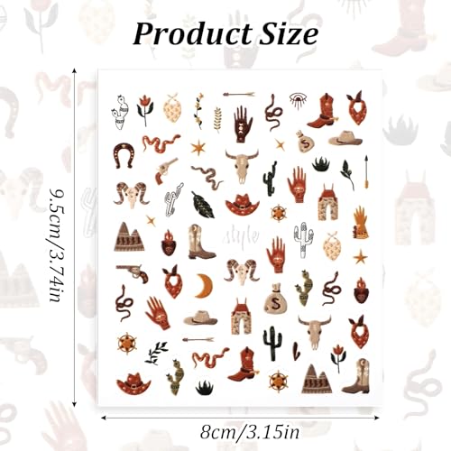 Retro Cowboy Nail Art Stickers 5D Embossed Western Decals
