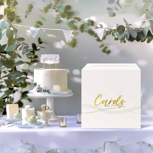 White and Gold Gift Card Box for Weddings and Parties - 9.8"