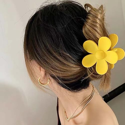 Jugielu Large Yellow Flower Hair Claw Clip Matte Acrylic Floral Hairclip