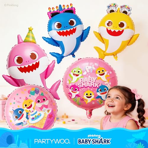 Baby Shark Pink Foil Balloons - 5 Pack for Kids' Birthday Party