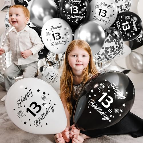 24th Birthday Balloons Kit - Black & Silver 16-Pc Latex Set