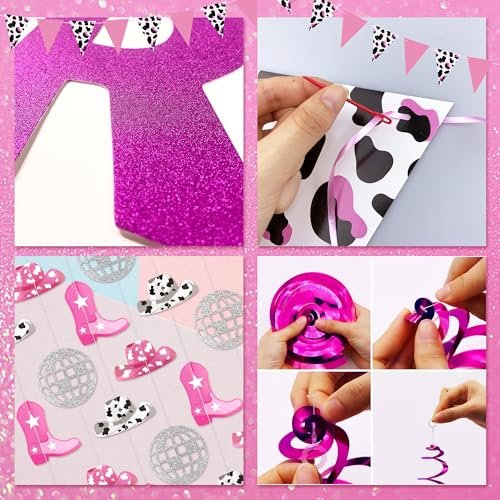 Cowgirl Disco Birthday Party Decorations - 23pcs Garland & Swirls