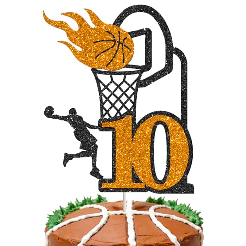 10th Birthday Basketball Cake Topper - Glitter Sports Decoration