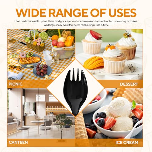 50-Pack 6.3-Inch Heavyweight Disposable Sporks - Black Plastic Utensils for Parties & Catering