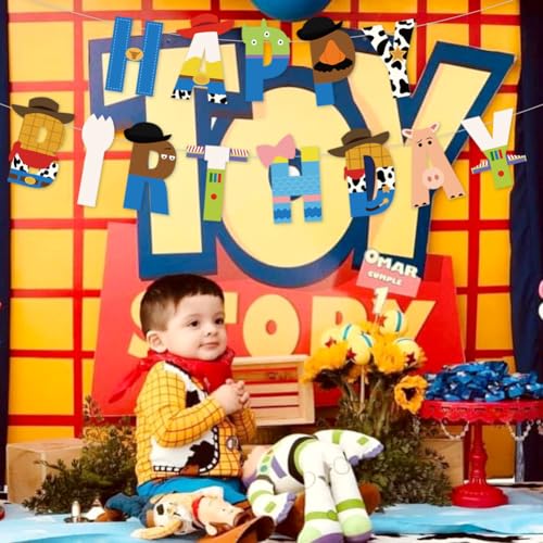 Cartoon Toy Birthday Banner - Reusable Happy Birthday Garland for Kids Party