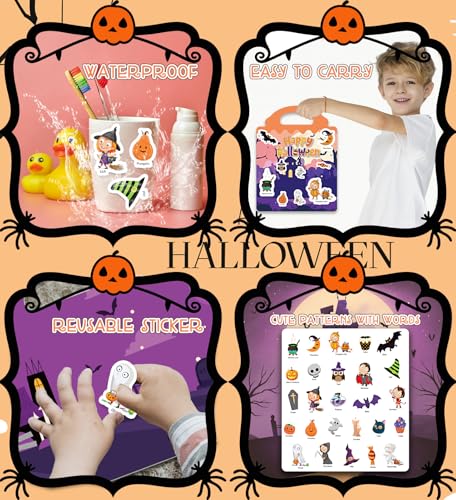 Halloween Sticker Book for Kids - Waterproof Reusable Stickers