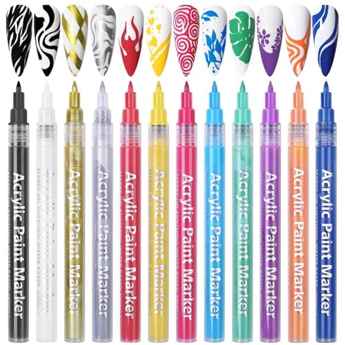 WTOGETAO 0.7mm Nail Art Marker Pen - Quick Dry Acrylic Paint Pen for DIY Nail Design Rose Red
