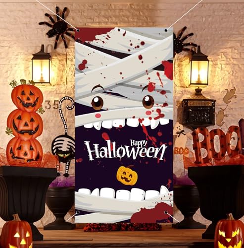 Creepy Halloween Door Cover - 71 x 35 Inch Polyester Banner