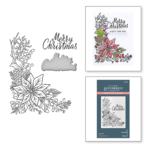 Letterpress Corner Die Set for Holiday Cardmaking - Poinsettia & Merry Christmas