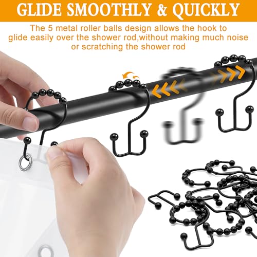 Cerpourt Black Metal Shower Curtain Hooks 12 Pcs Rustproof Double Rings