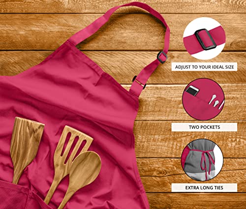Utopia Kitchen Pink Bib Aprons 2 Pack Adjustable with 2 Pockets - 100% Polyester