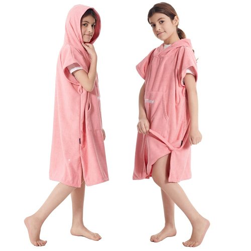 Hiturbo Kids Changing Towel Poncho: Quick Dry Absorbent Bath Towels Hoodie - Microfiber Swim Surf Poncho for Beach Pool Swimming Surfing - Pink