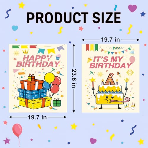 Beige 2 Pack Happy Birthday Chair Back Covers for Parties, 19.7" x 23.6" Polyester Slipcovers