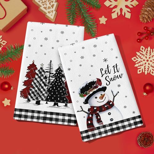 KORVITA Christmas Hand Towels 2-Piece Set, White Snowman Holiday Decor