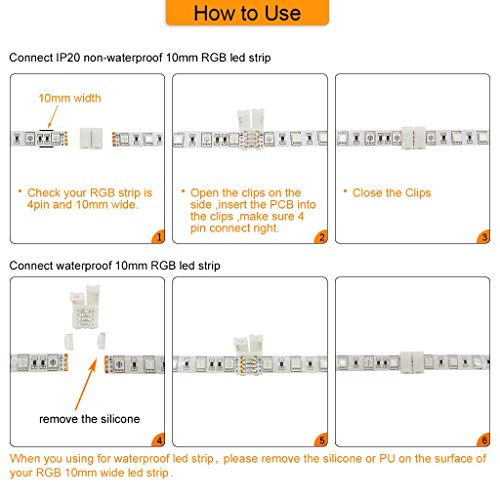 12 Pcs Solderless 4 Pin RGB LED Strip Connectors for 10mm 5050 Strips