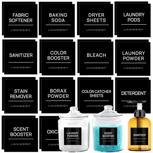 28 PCS Minimalist Waterproof Laundry Labels for Jars - Black