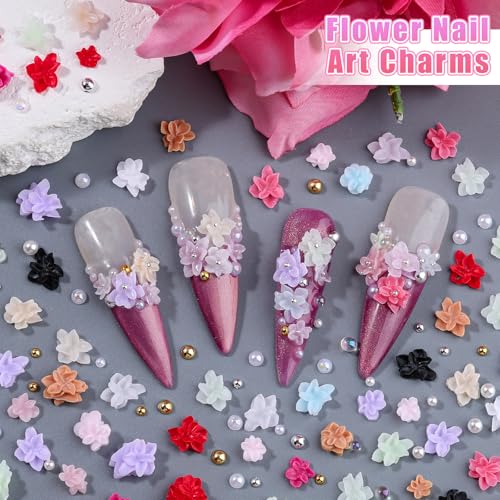 editTime 3D Flower Nail Art Charms with Bubble Beads & Pearls