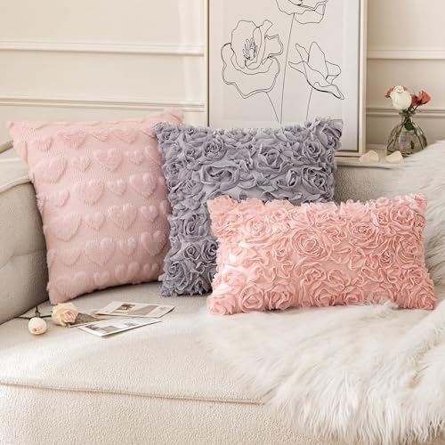 MIULEE Peach Pink Decorative Rose Pillow Cover 12x20 Inch