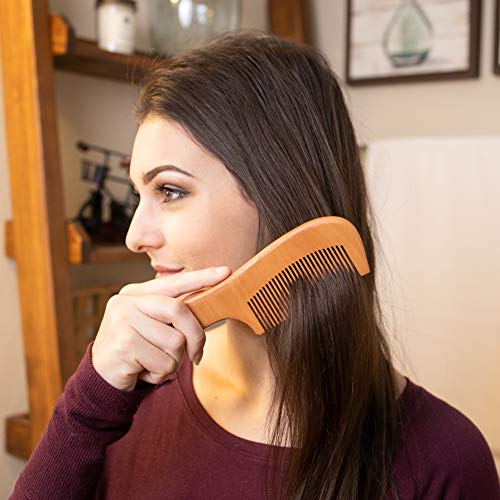 GranNaturals Wooden Comb with Handle - Anti-Static Hair & Beard Grooming Tool