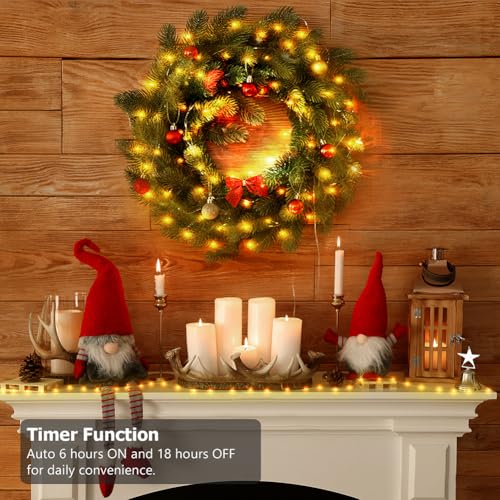Battery Operated String Lights with Remote & Timer - Green Wire, 16.5ft, Warm White, 50 LEDs, 4 Pack