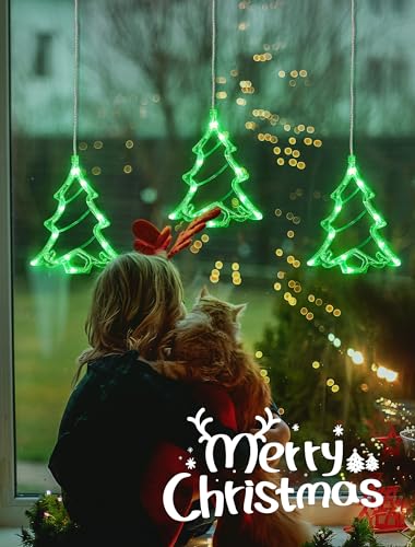 Christmas Tree Window Lights - Green, 30 LEDs with 8 Modes & Timer