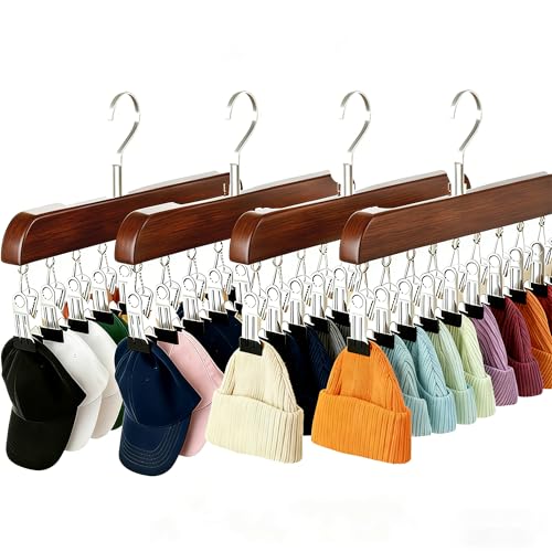 Walnut Brown 4-Pack Wooden Hat Hangers for Closet Display & Storage