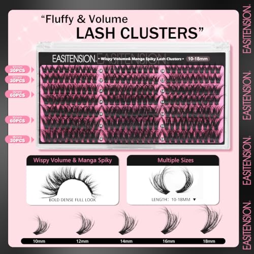 EASITENSION Manga Lash Clusters Wispy DIY Eyelash Extensions Kit 210pcs D Curl