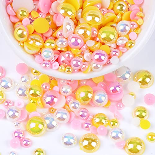 Sukiiy 50g Flatback Pearls Mixed Size Half Round Craft Beads for DIY Projects