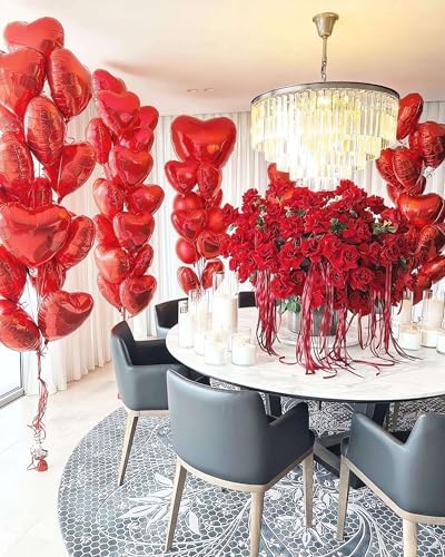 Valentine's Day XOXO & Heart Balloons Set - 6 Pcs Red Decorations