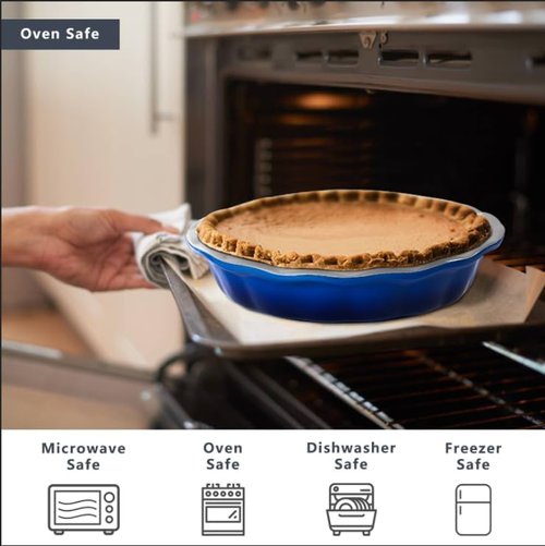 Lareina Ceramic Pie Pans - Non-Stick 9 Inch Deep Dish Set of 2 | Blue, Oven & Dishwasher Safe